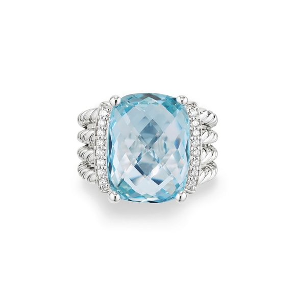 David Yurman Wheaton large blue topaz with diamonds. RARE. - Picture 2 of 8